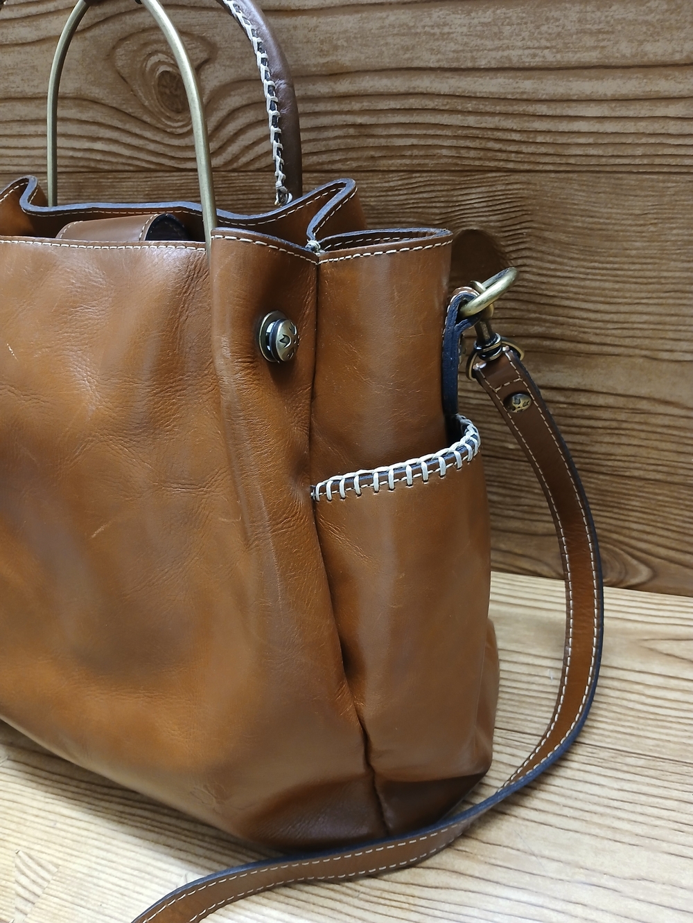 Patricia Nash Cognac Brown Leather Shoulder Tote with Top Handles - Picture 4 of 16